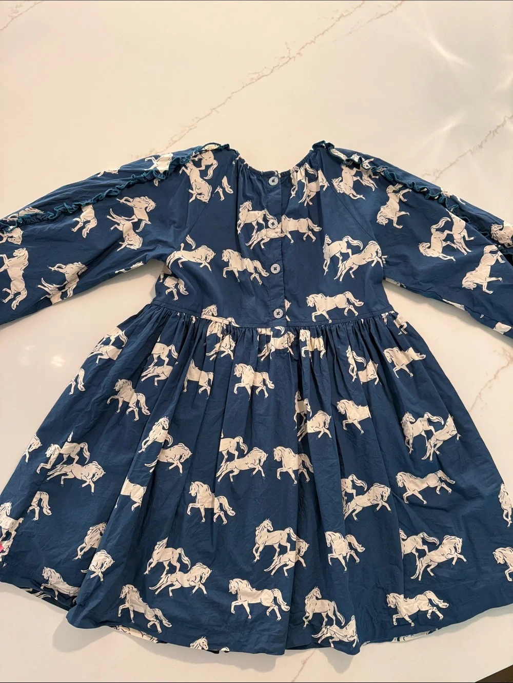 Pink Chicken Navy Dress with White Horse Print